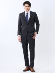 ストレッチウォッシャブル スリムフィット 2ボタン2ピーススーツ カルゼ紺