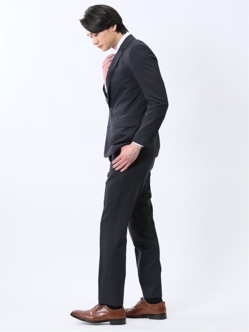 ストレッチウォッシャブル スリムフィット 2ボタン2ピーススーツ カルゼ紺