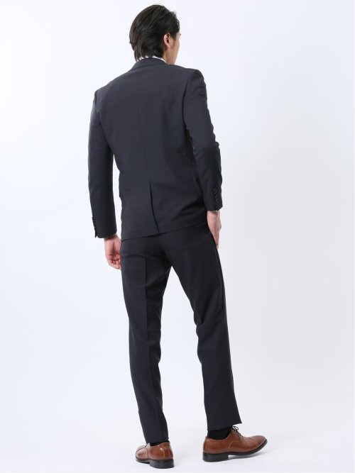 ストレッチウォッシャブル スリムフィット 2ボタン2ピーススーツ カルゼ紺