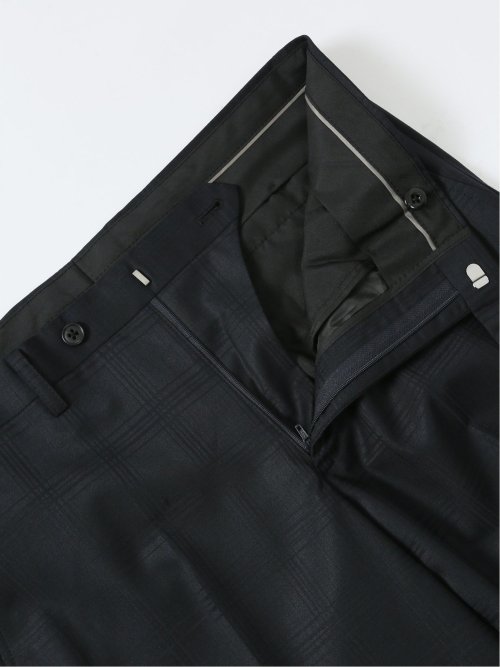 光沢ウール混 スリムフィット 2ボタン3ピーススーツ シャドーチェック紺