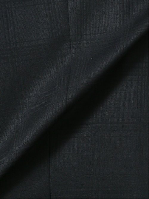 光沢ウール混 スリムフィット 2ボタン3ピーススーツ シャドーチェック紺