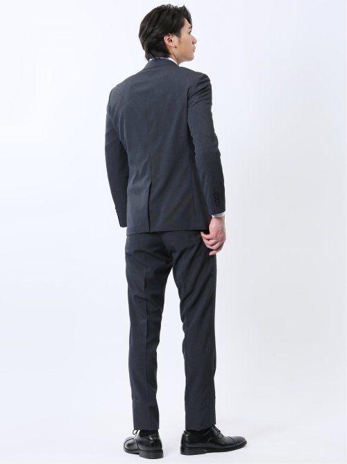 ストレッチウォッシャブル スリムフィット 2ボタン2ピーススーツ ストライプ紺