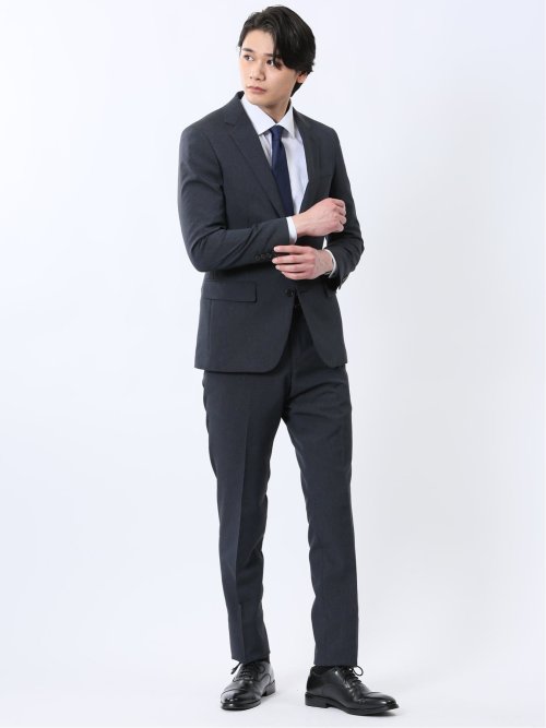 ストレッチウォッシャブル スリムフィット 2ボタン2ピーススーツ ストライプ紺