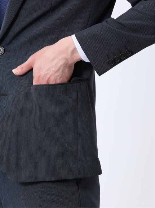 ストレッチウォッシャブル スリムフィット 2ボタン2ピーススーツ ストライプ紺