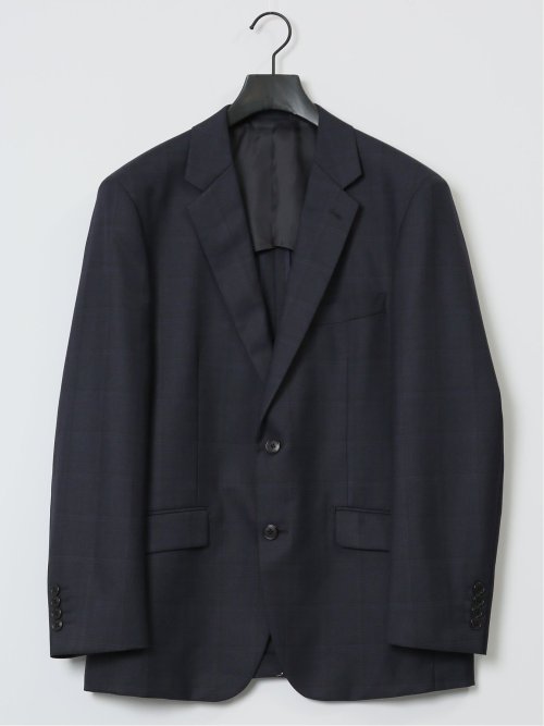 ウール混 レギュラーフィット 2ボタン3ピーススーツ チェック紺