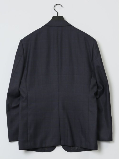 ウール混 レギュラーフィット 2ボタン3ピーススーツ チェック紺