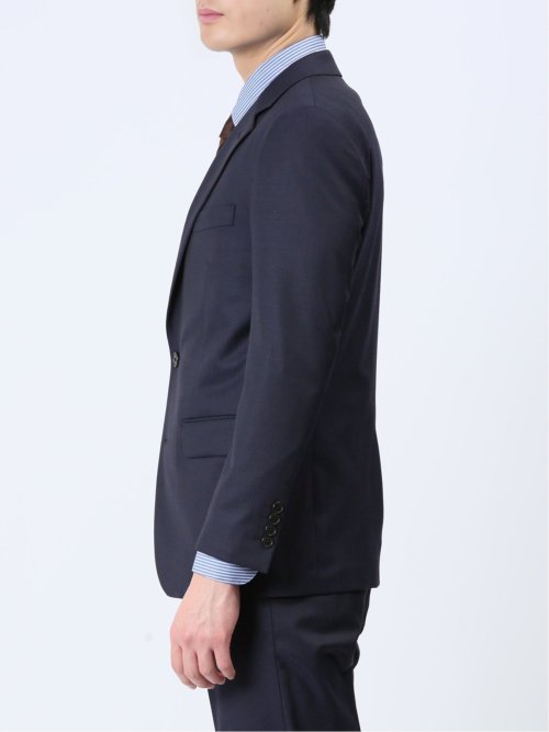 光沢ウール混 スリムフィット 2ボタン3ピーススーツ シャドーストライプ紺