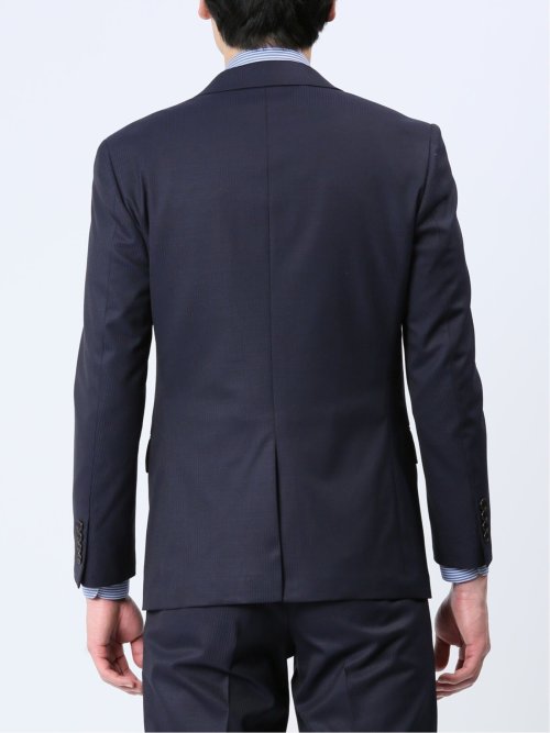 光沢ウール混 スリムフィット 2ボタン3ピーススーツ シャドーストライプ紺