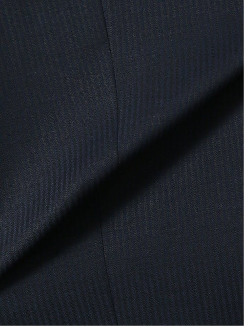 光沢ウール混 スリムフィット 2ボタン3ピーススーツ シャドーストライプ紺