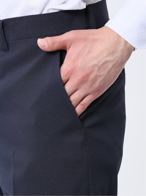 ストレッチウォッシャブル スリムフィット 2ボタン2ピーススーツ ジオメトリック紺