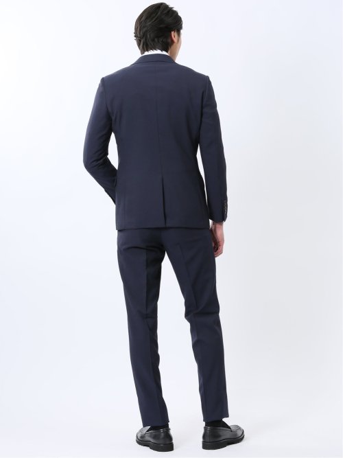 ストレッチウォッシャブル スリムフィット 2ボタン2ピーススーツ ジオメトリック紺