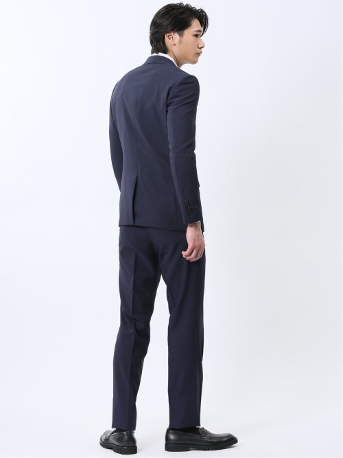 ストレッチウォッシャブル スリムフィット 2ボタン2ピーススーツ ジオメトリック紺