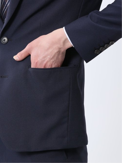 ストレッチウォッシャブル スリムフィット 2ボタン2ピーススーツ ジオメトリック紺