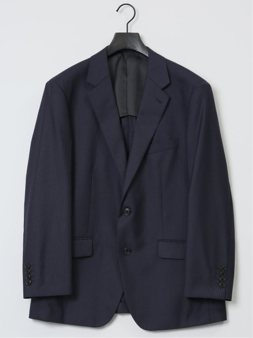 ウール混 レギュラーフィット 2ボタン2ピーススーツ ストライプ紺