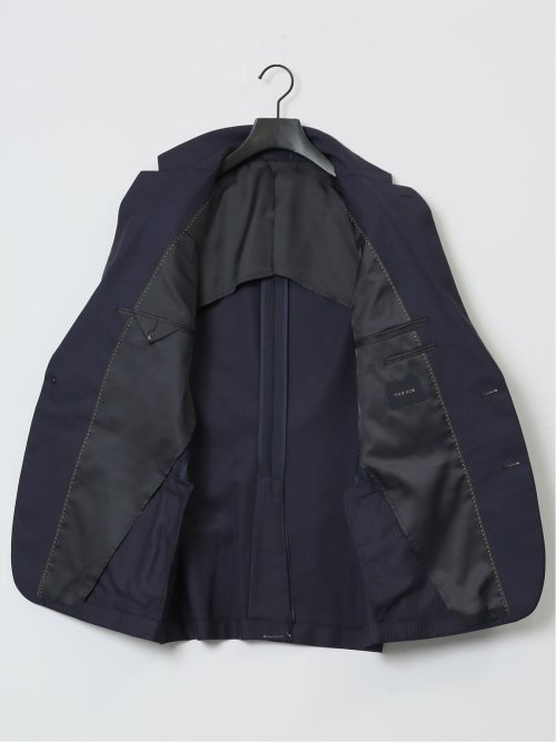 ウール混 レギュラーフィット 2ボタン2ピーススーツ ストライプ紺