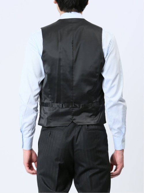 光沢ウール混 スリムフィット 2ボタン3ピーススーツ シャドーストライプ黒