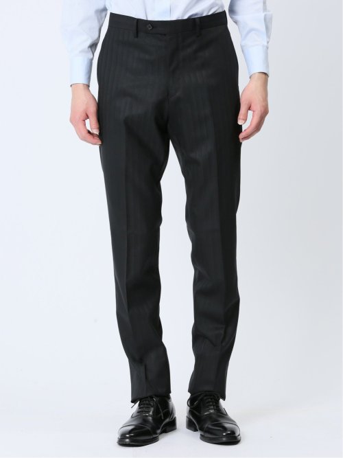 光沢ウール混 スリムフィット 2ボタン3ピーススーツ シャドーストライプ黒