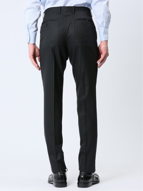 光沢ウール混 スリムフィット 2ボタン3ピーススーツ シャドーストライプ黒