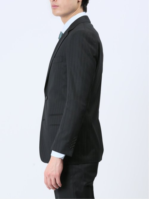 光沢ウール混 スリムフィット 2ボタン3ピーススーツ シャドーストライプ黒