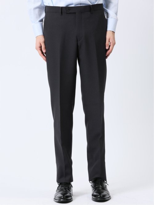 ストレッチウォッシャブル スリムフィット 2ボタン2ピーススーツ ストライプ黒