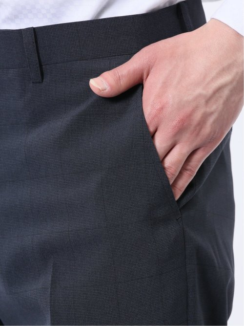 ストレッチウォッシャブル レギュラーフィット 2ボタン2ピーススーツ チェック紺