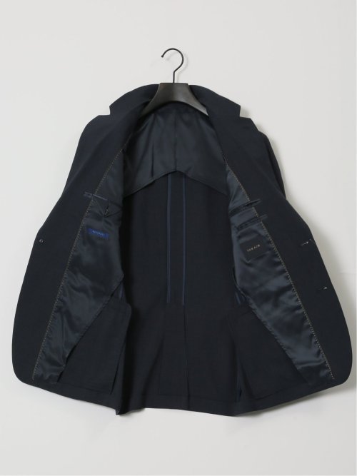 ストレッチウォッシャブル レギュラーフィット 2ボタン2ピーススーツ チェック紺