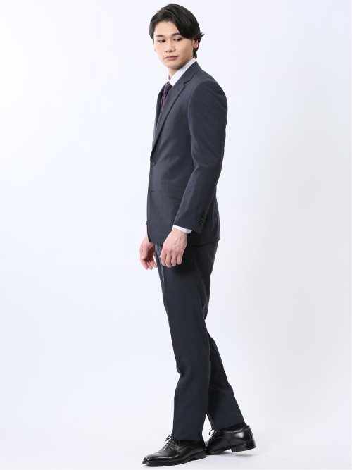 ストレッチウォッシャブル 2ボタン ツーピーススーツ チェック 紺 A4