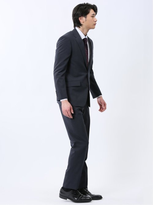 ストレッチウォッシャブル レギュラーフィット 2ボタン2ピーススーツ チェック紺