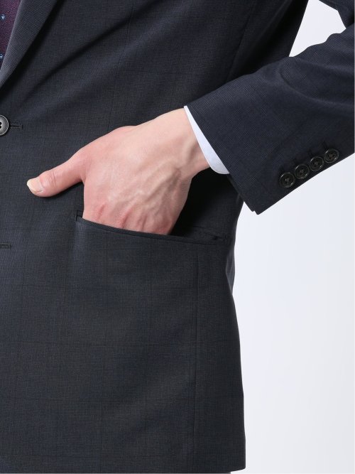 ストレッチウォッシャブル レギュラーフィット 2ボタン2ピーススーツ チェック紺