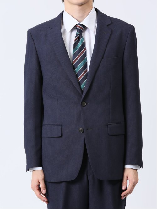 ストレッチウォッシャブル スリムフィット 2ボタン2ピーススーツ ストライプ紺