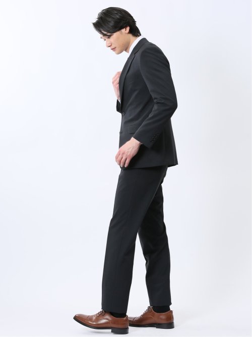 ストレッチウォッシャブル レギュラーフィット 2ボタン2ピーススーツ シャドーストライプ黒