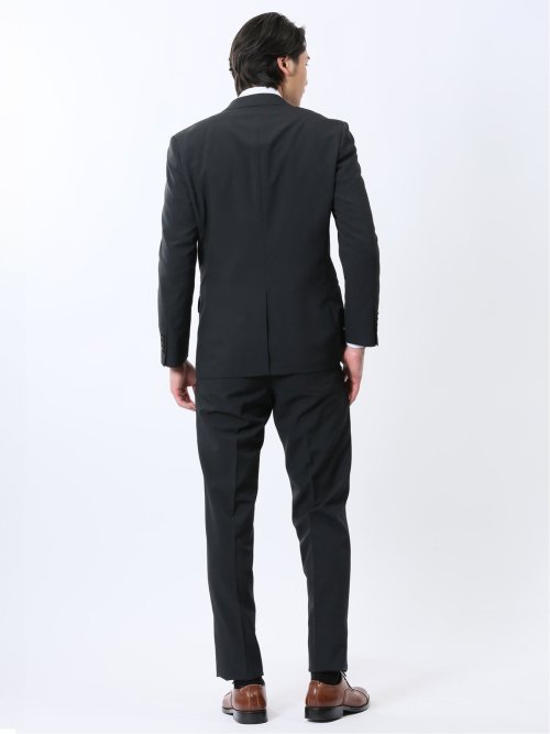 ストレッチウォッシャブル レギュラーフィット 2ボタン2ピーススーツ シャドーストライプ黒