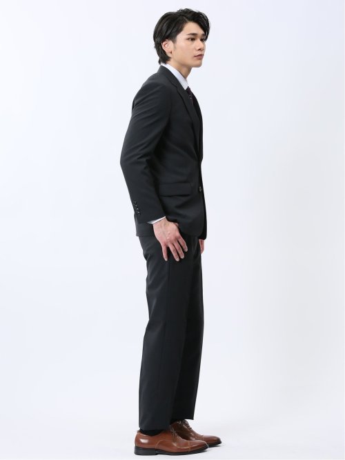 ストレッチウォッシャブル レギュラーフィット 2ボタン2ピーススーツ シャドーストライプ黒