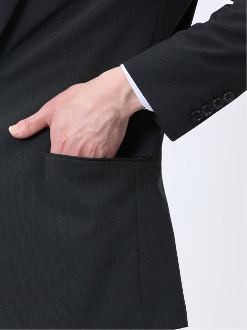 ストレッチウォッシャブル レギュラーフィット 2ボタン2ピーススーツ シャドーストライプ黒