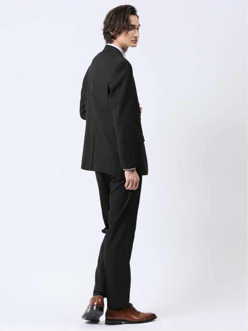 ストレッチウォッシャブル レギュラーフィット 2ボタン2パンツスーツ シャドーストライプ黒