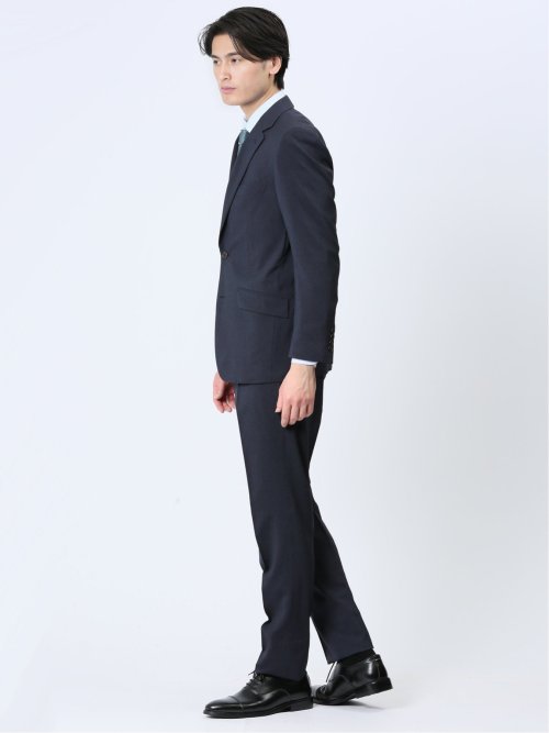 ストレッチウォッシャブル レギュラーフィット 2ボタン2ピーススーツ ストライプ青