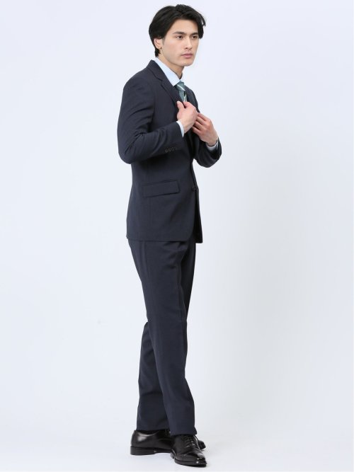 ストレッチウォッシャブル レギュラーフィット 2ボタン2ピーススーツ ストライプ青