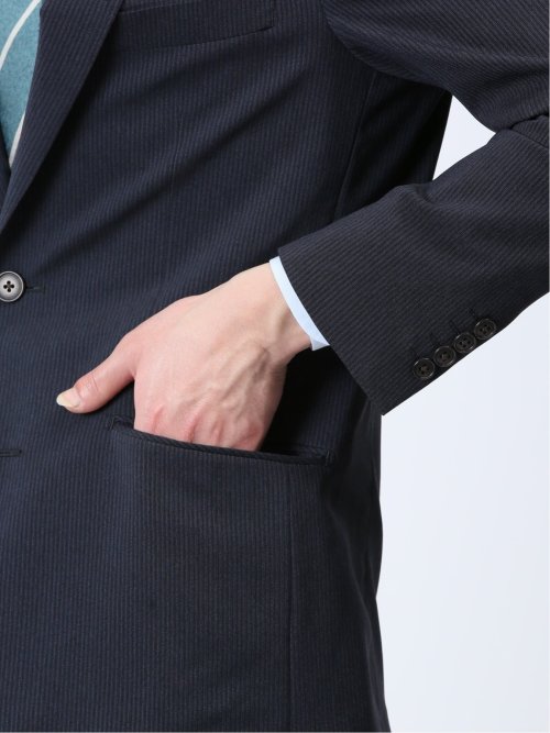 ストレッチウォッシャブル レギュラーフィット 2ボタン2ピーススーツ ストライプ青