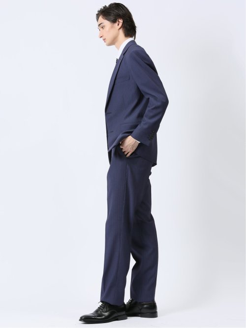 ストレッチウォッシャブル レギュラーフィット 2ボタン2パンツスーツ シャドーストライプ紺