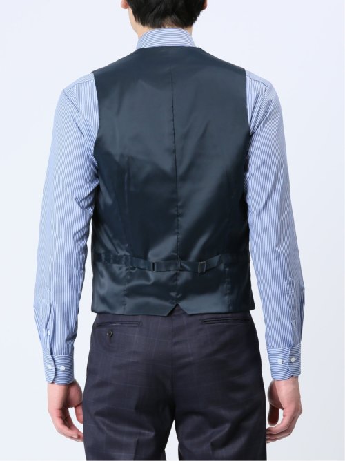 光沢ウール混 スリムフィット 2ボタン3ピーススーツ ウィンドペン青