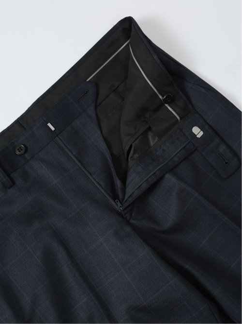 光沢ウール混 スリムフィット 2ボタン3ピーススーツ ウィンドペン青