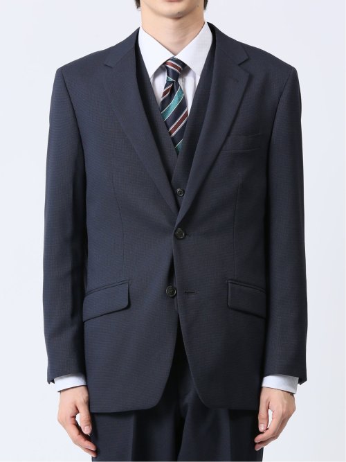 ストレッチウォッシャブル レギュラーフィット 2ボタン3ピーススーツ 組織紺