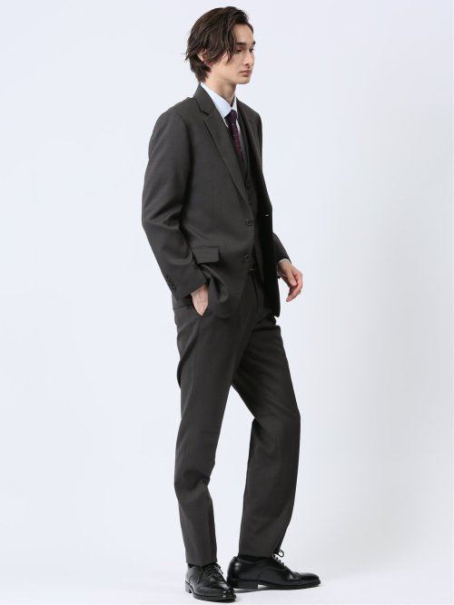 ストレッチウォッシャブル レギュラーフィット 2ボタン3ピーススーツ 組織グレー