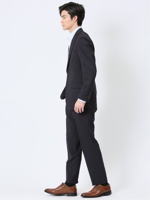 軽量メッシュ レギュラーフィット 2ボタン2ピーススーツ チェック紺