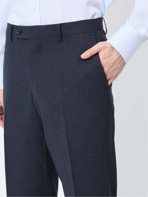 軽量メッシュ レギュラーフィット 2ボタン2ピーススーツ チェック青