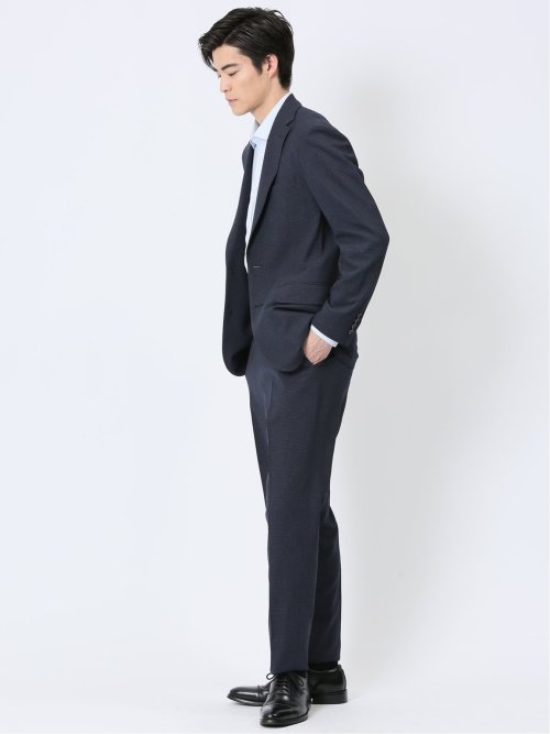 軽量メッシュ レギュラーフィット 2ボタン2ピーススーツ チェック青