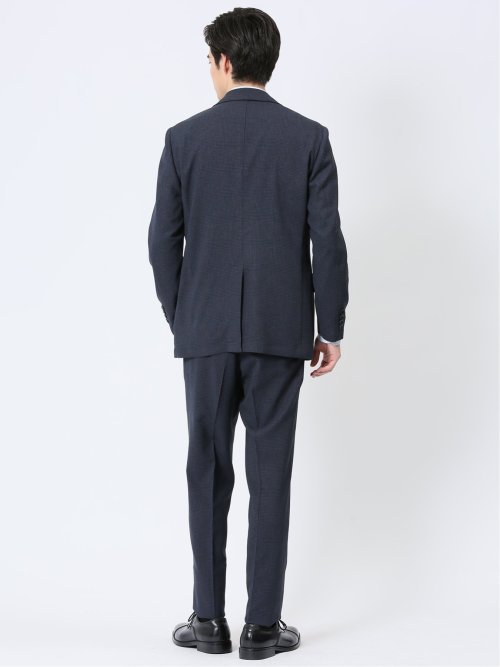 軽量メッシュ レギュラーフィット 2ボタン2ピーススーツ チェック青