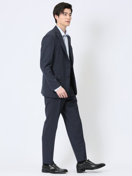 軽量メッシュ レギュラーフィット 2ボタン2ピーススーツ チェック青
