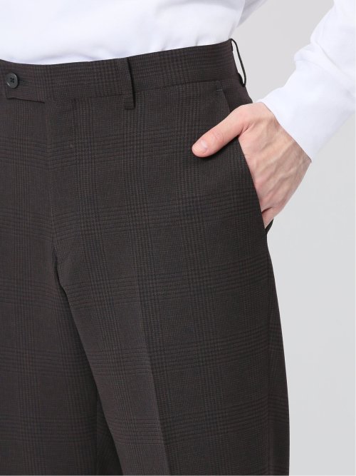 軽量メッシュ レギュラーフィット 2ボタン2ピーススーツ チェックこげ茶