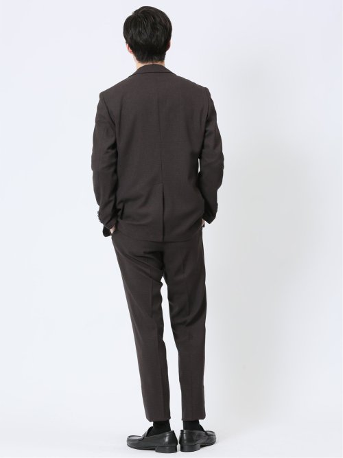 軽量メッシュ レギュラーフィット 2ボタン2ピーススーツ チェックこげ茶